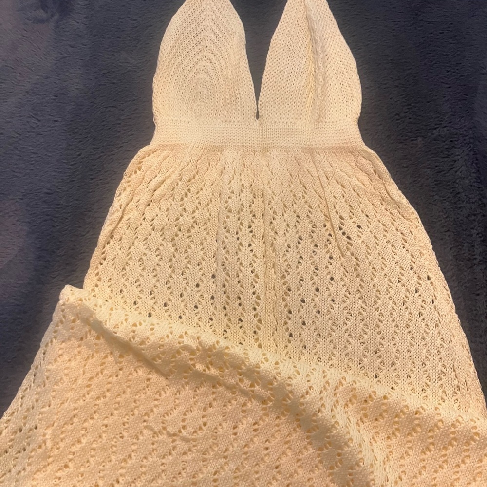 Pale yellow /lemon Knit Halter Dress. Sundress. New summer